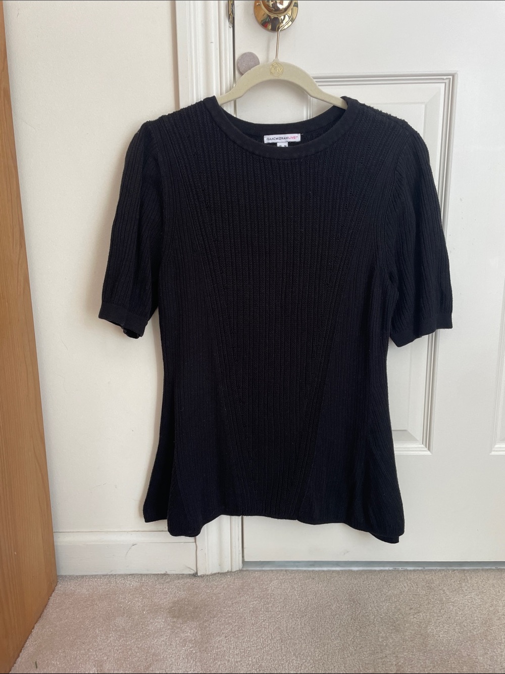 Isaac Mizrahi Black Ribbed Short-Sleeve Knit Tee